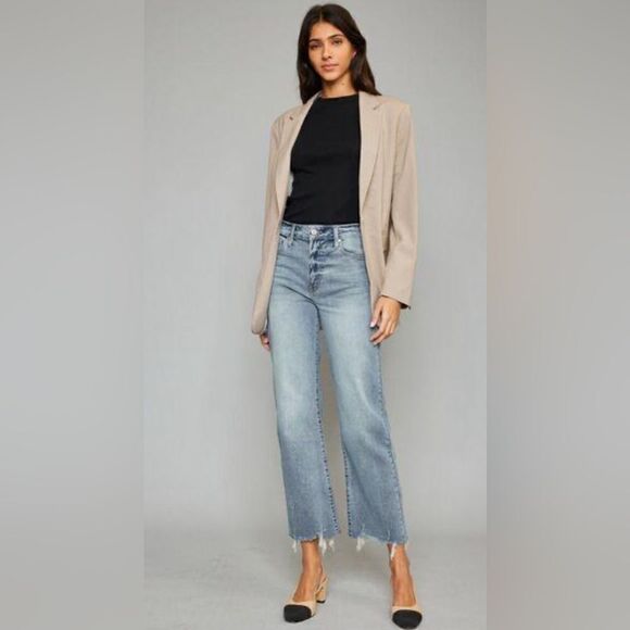KANCAN HIGH WAIST RAW HEM CROPPED WIDE LEG JEANS -Size 15 - Picture 1 of 9
